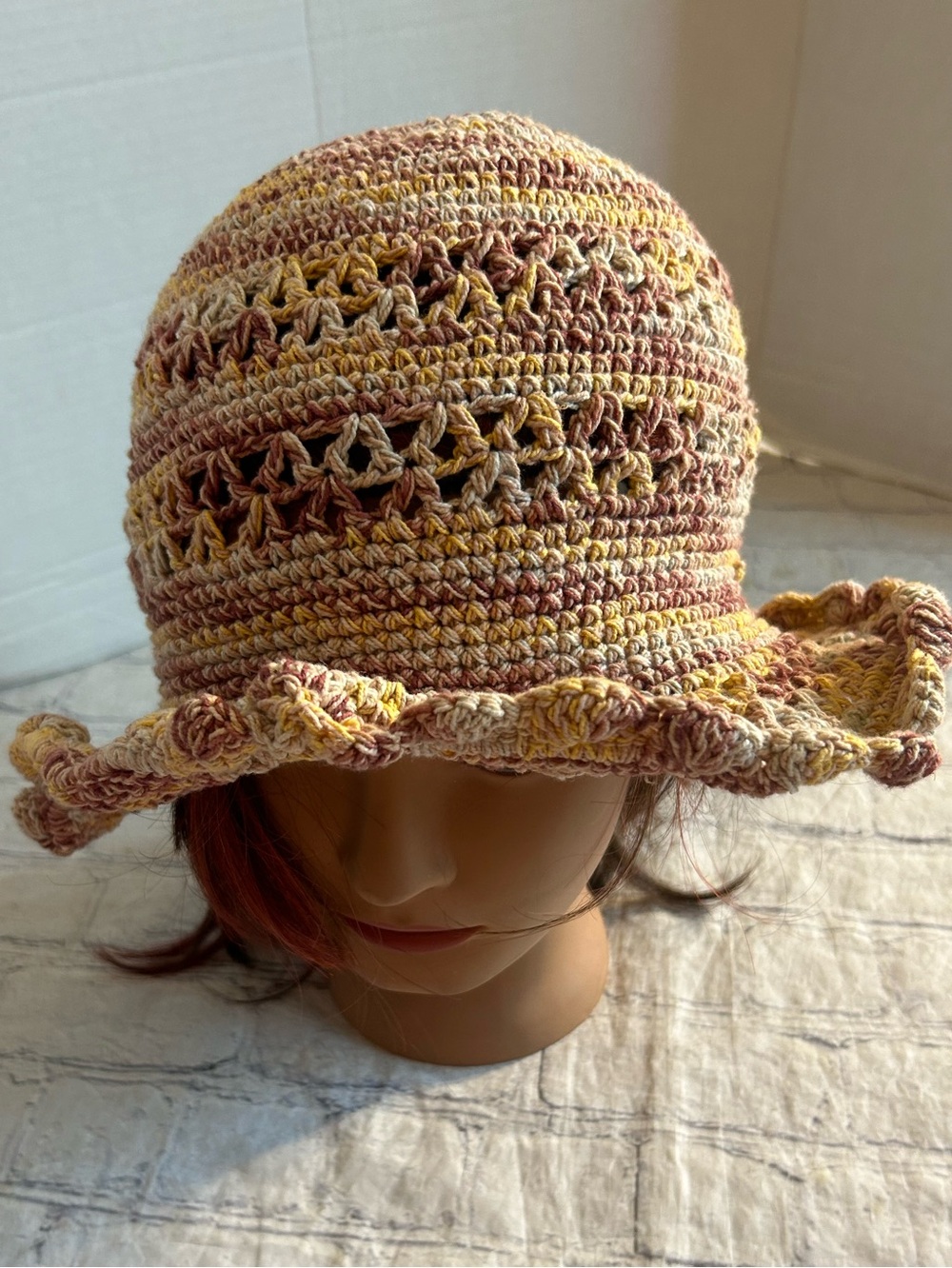 COCOON CROCHET SUN CLOCHE BOHEMIAN HAT COTTON AND YARN NEUTRAL COLORS FESTIVAL